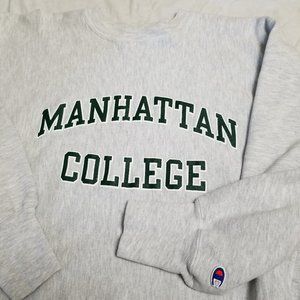Vintage 90s Champion Reverse Weave Manhattan College Sweatshirt Gray Green XXL